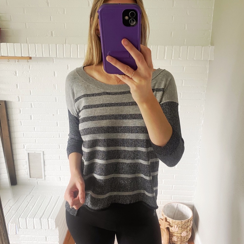 American Eagle Gray and Black Glitter Sweater
